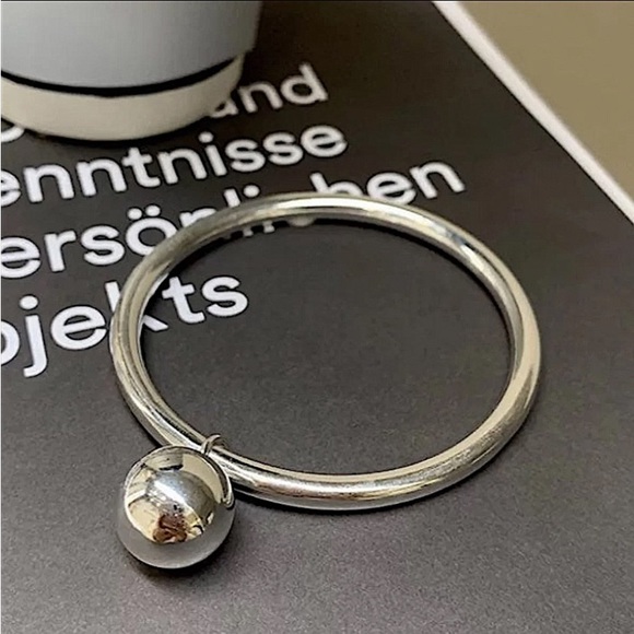 Ball Charm Sterling Silver Bangle Bracelet Ring Set - Picture 2 of 14